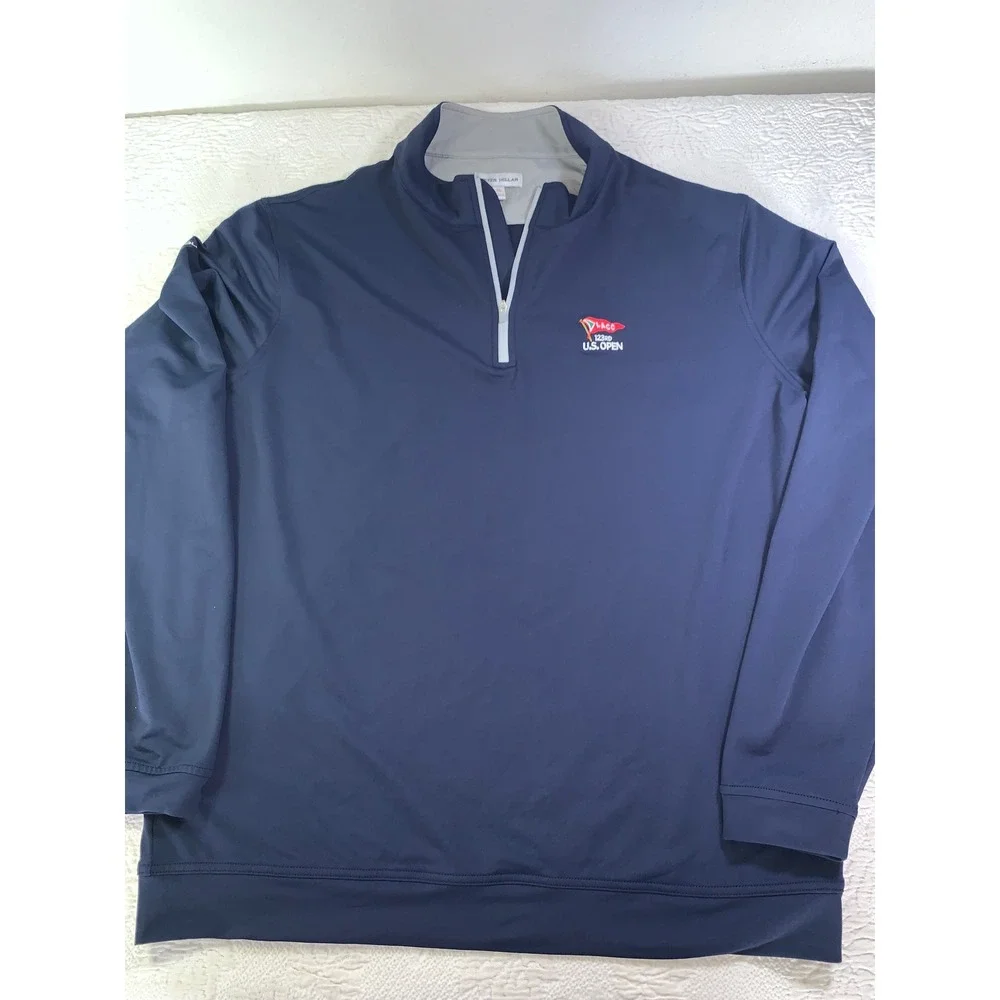 Peter Millar Mens XL 123rd US Open LACC 1/4 Zip Pullover Navy Blue Golf Sweater